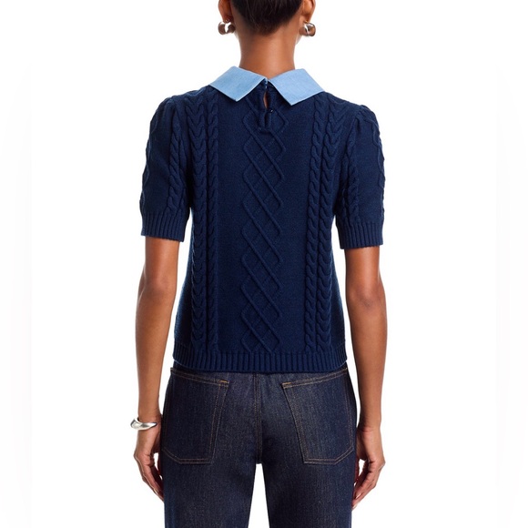 Aqua Navy Cable Knit Short Sleeve Twofer Top - Exclusive S NWT - Picture 3 of 4